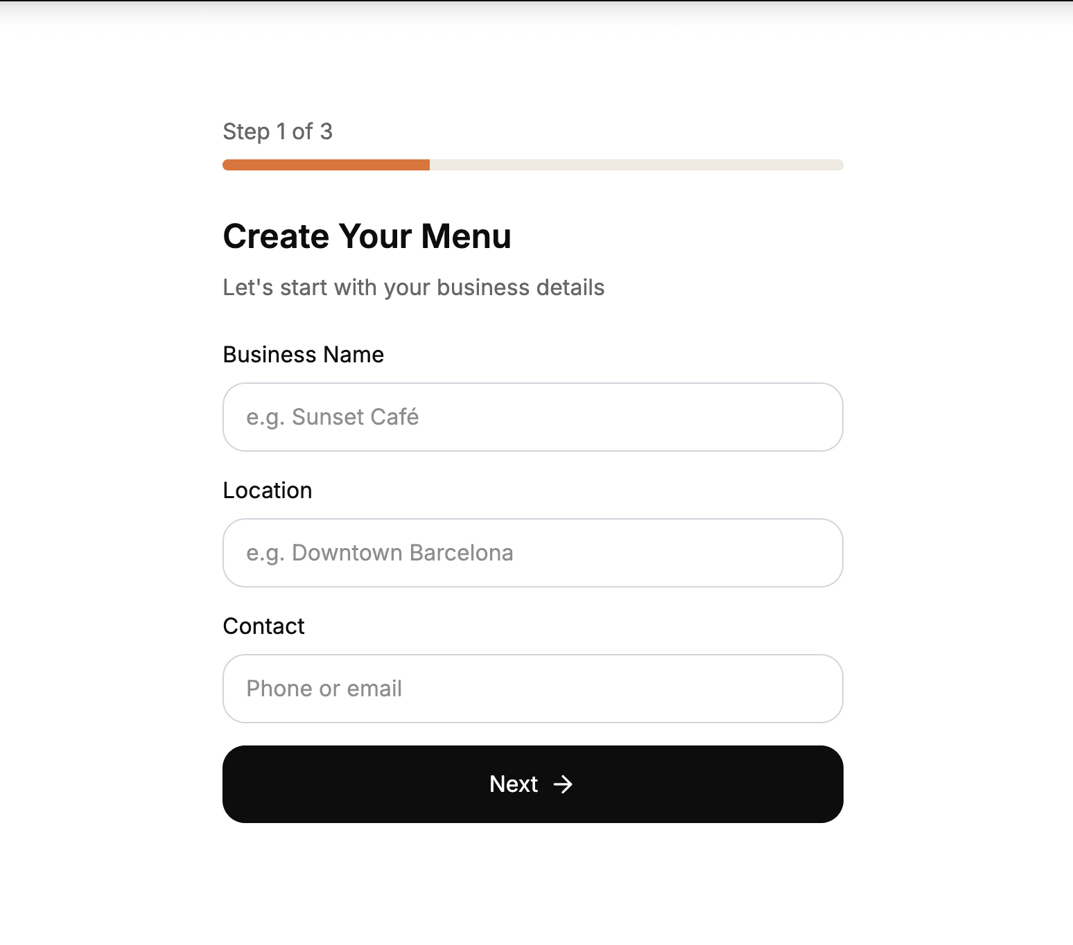 Name your menu and start your QR menu journey - it's simple and quick.
